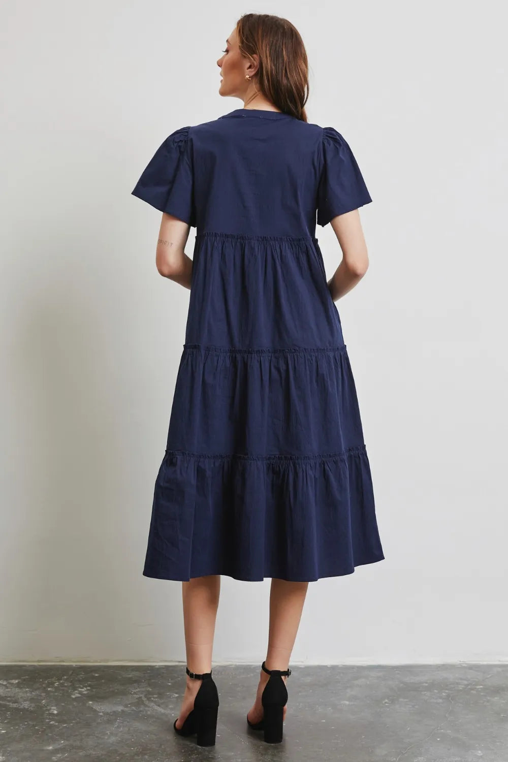 She Wears Glory™ Cotton Poplin Ruffled Tiered Midi Dress - She Wears Glory Beverly Hills