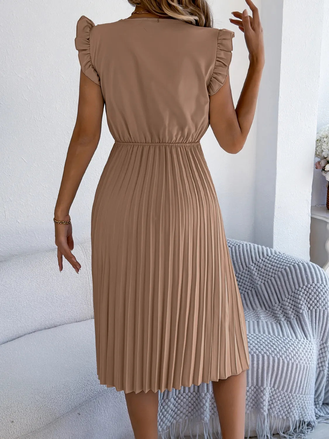 She Wears Glory™ “Whispers of Grace” Lace & Ruffle Pleated Dress - She Wears Glory Beverly Hills
