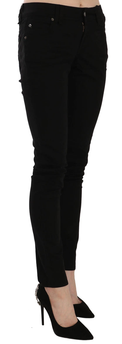 John Galliano Black Mid Waist Slim Fit Skinny Denim Casual Pants Jeans