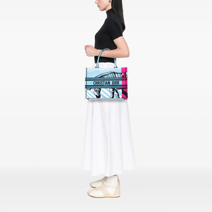 Dior Medium Embroidered Canvas Zebra D Jungle Pop Book Tote