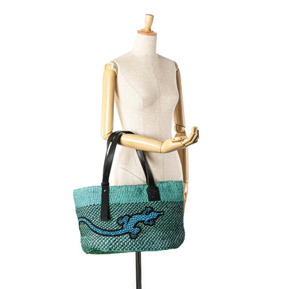 LOEWE Paula's Ibiza Lizard Embroidered Raffia Tote