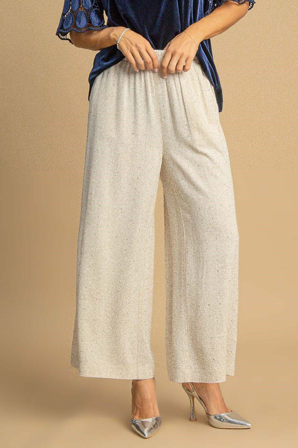 She Wears Glory™ “Graceful Journey” Full Size High Waisted Embellished Linen Pants Plus Size - She Wears Glory Beverly Hills