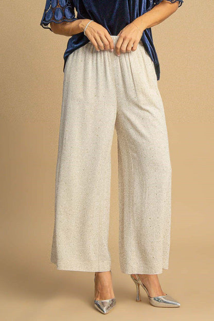 She Wears Glory™ “Graceful Journey” Full Size High Waisted Embellished Linen Pants Plus Size - She Wears Glory Beverly Hills