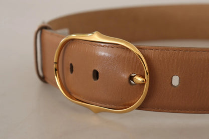 Costume National Brown Leather Gold Metal Oval Buckle Belt
