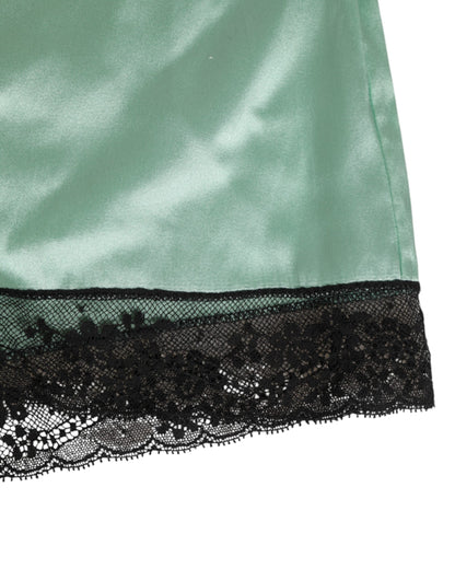 Dolce & Gabbana Water Green Satin Black Lace Trim Underwear