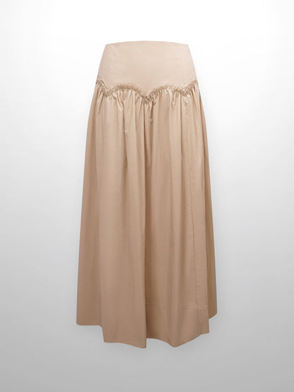 Yoke Ruffle Skirt-Tan-2
