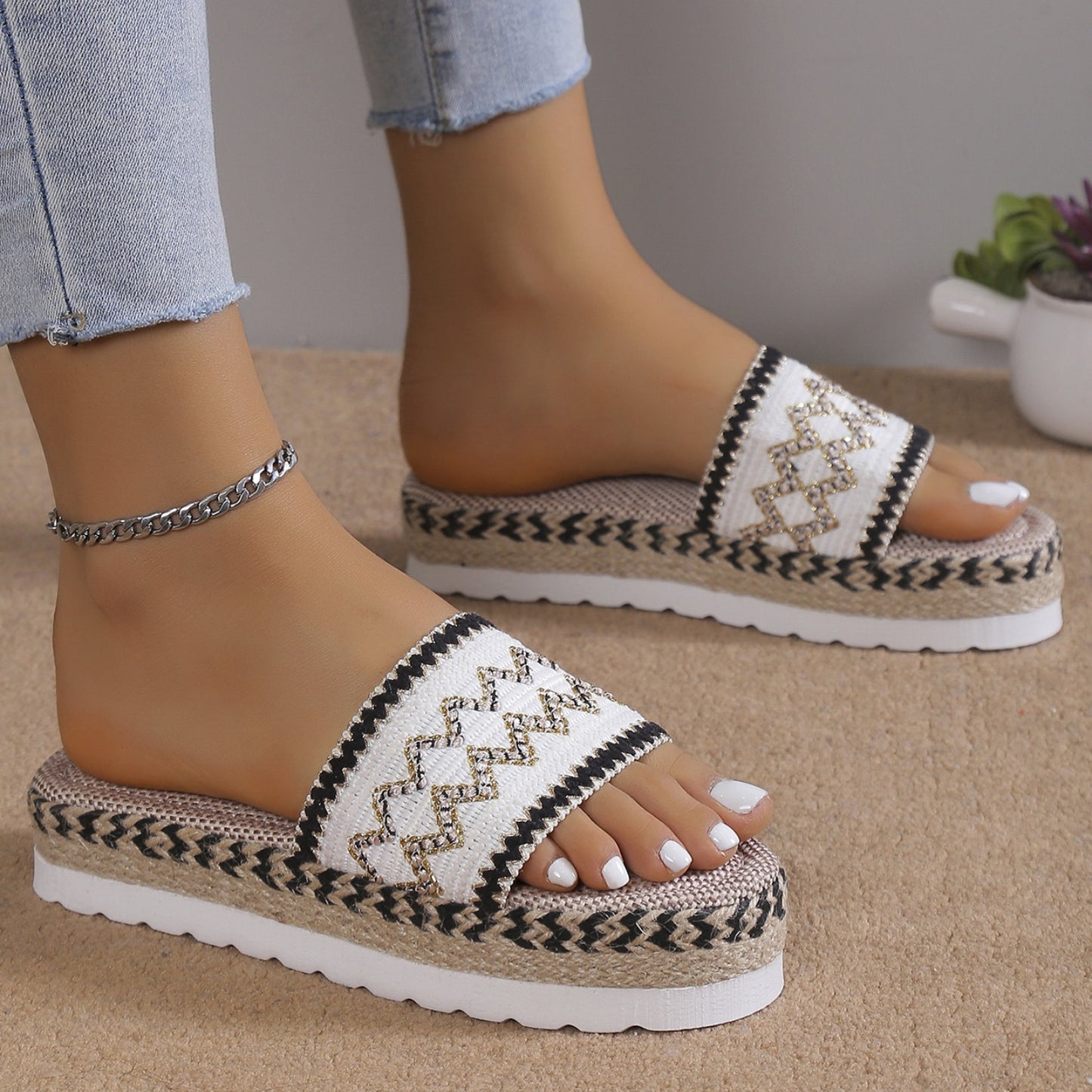 She Wears Glory™ — Sarah’s Steady Path Geometric Weave Platform Sandals - She Wears Glory Beverly Hills