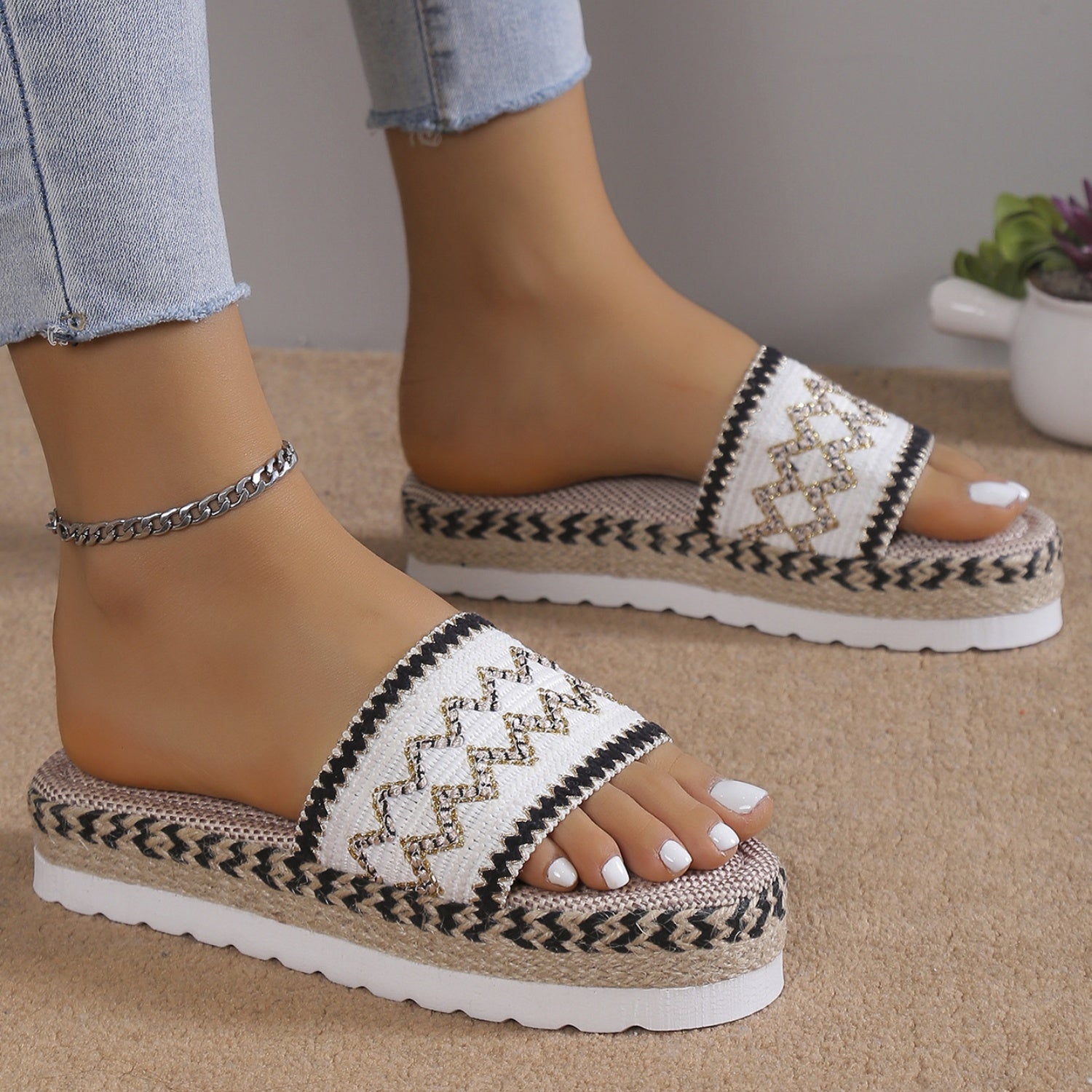 She Wears Glory™ — Sarah’s Steady Path Geometric Weave Platform Sandals - She Wears Glory Beverly Hills