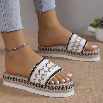 She Wears Glory™ — Sarah’s Steady Path Geometric Weave Platform Sandals - She Wears Glory Beverly Hills