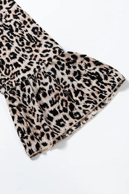 She Wears Glory “Jael” Leopard Notched Long Sleeve Maxi Dress - She Wears Glory Beverly Hills