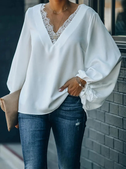 She Wears Glory™ — Adorned in Grace Lace V-Neck Long Sleeve Blouse - She Wears Glory Beverly Hills