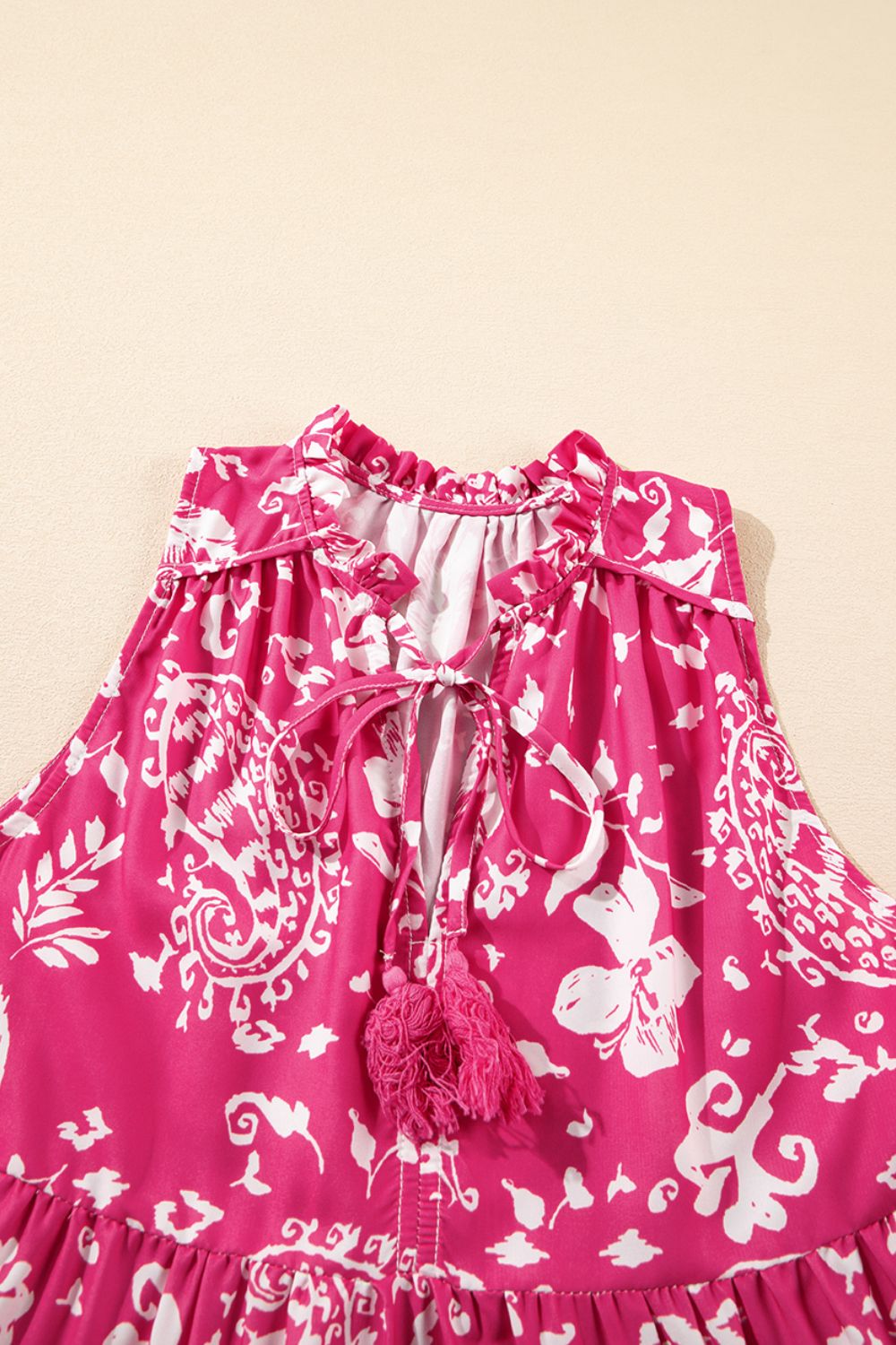 She Wears Glory “Daughter of the Dawn” Tasseled Tie-Neck Floral Tiered Midi Dress - She Wears Glory Beverly Hills