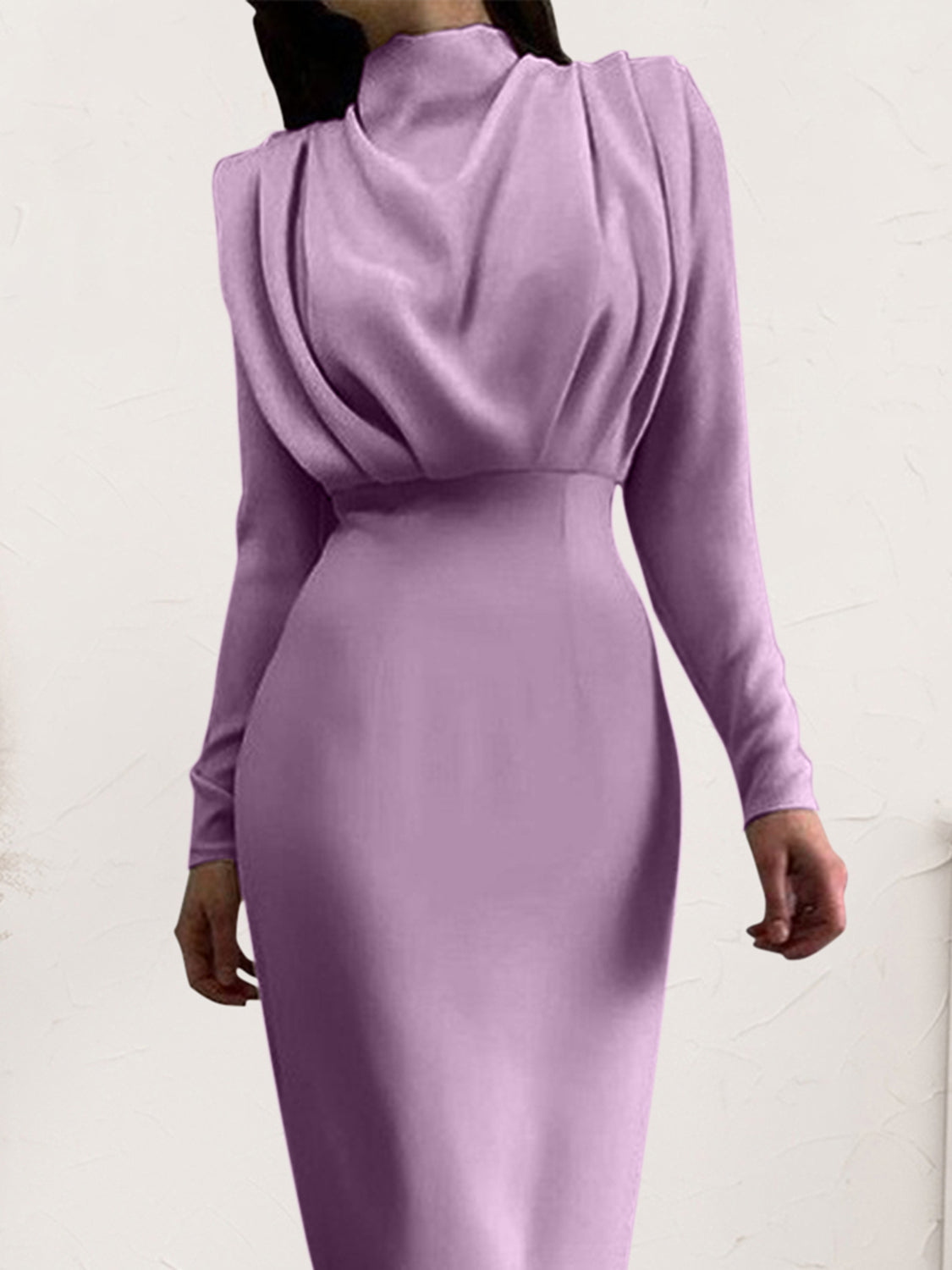 She Wears Glory™ “Majestic Dignity” Ruched Turtleneck Long Sleeve Dress - She Wears Glory Beverly Hills
