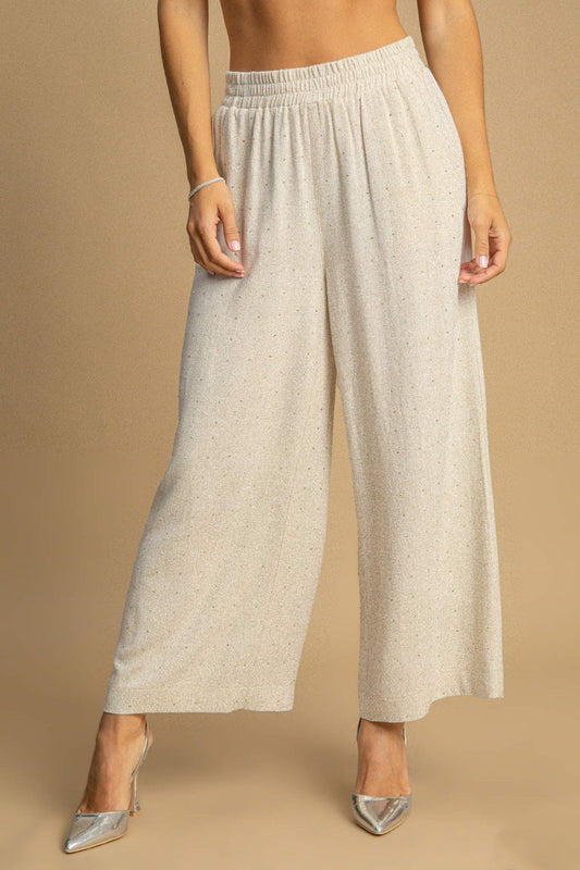 She Wears Glory™ “Graceful Journey” Full Size High Waisted Embellished Linen Pants Plus Size - She Wears Glory Beverly Hills