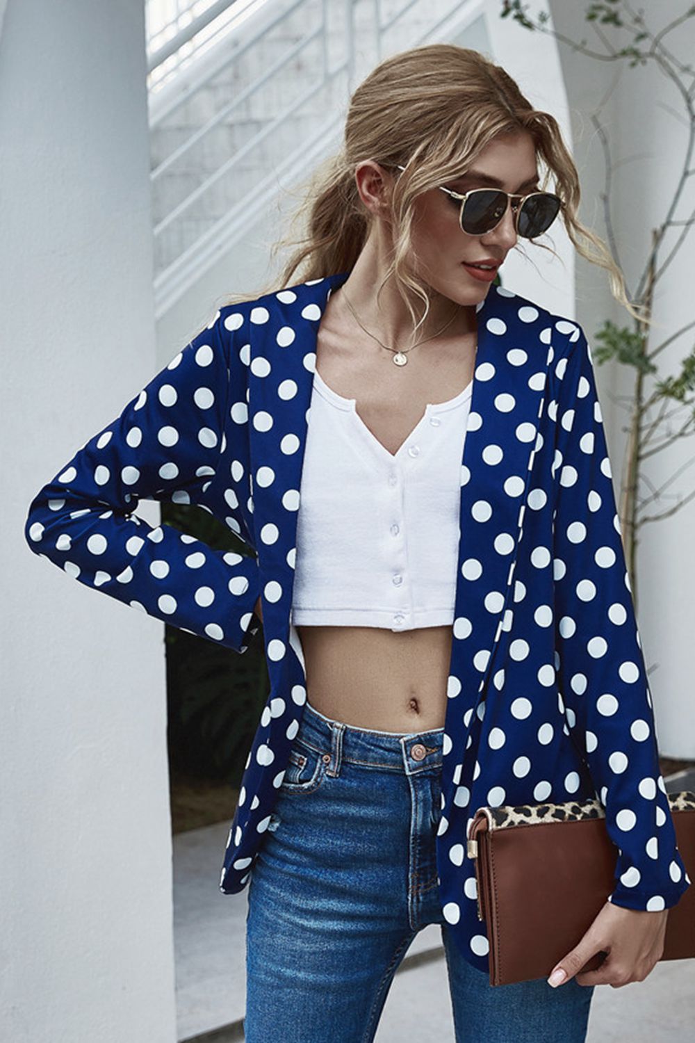 She Wears Glory “Joyfully Appointed” Polka Dot Open Front Blazer - She Wears Glory Beverly Hills