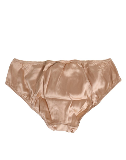 Dolce & Gabbana Nude Beige Silk Satin Bow Lace Trim Underwear