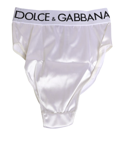 Dolce & Gabbana White Satin High-Waist Brief Logo Women Underwear