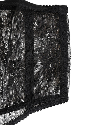 Dolce & Gabbana Black Lace Polka Dot Mesh High Waist Underwear