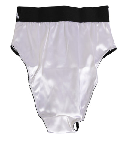 Dolce & Gabbana White Satin High-Waist Black Logo Women Underwear