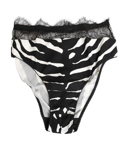 Dolce & Gabbana Black White Zebra Print Lace Trim High Underwear