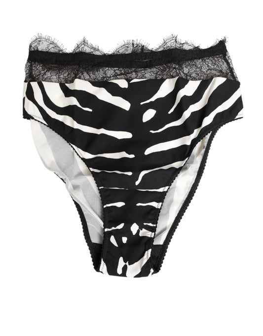 Dolce & Gabbana Black White Zebra Print Lace Trim High Underwear