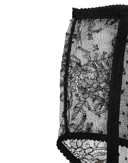 Dolce & Gabbana Black Sheer Polka Dot Lace High Waist Underwear