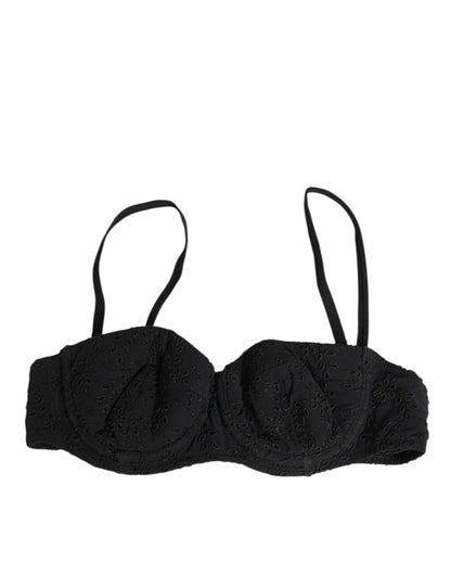 Dolce & Gabbana Black Polyester Embroidered Underwire Bra Underwear
