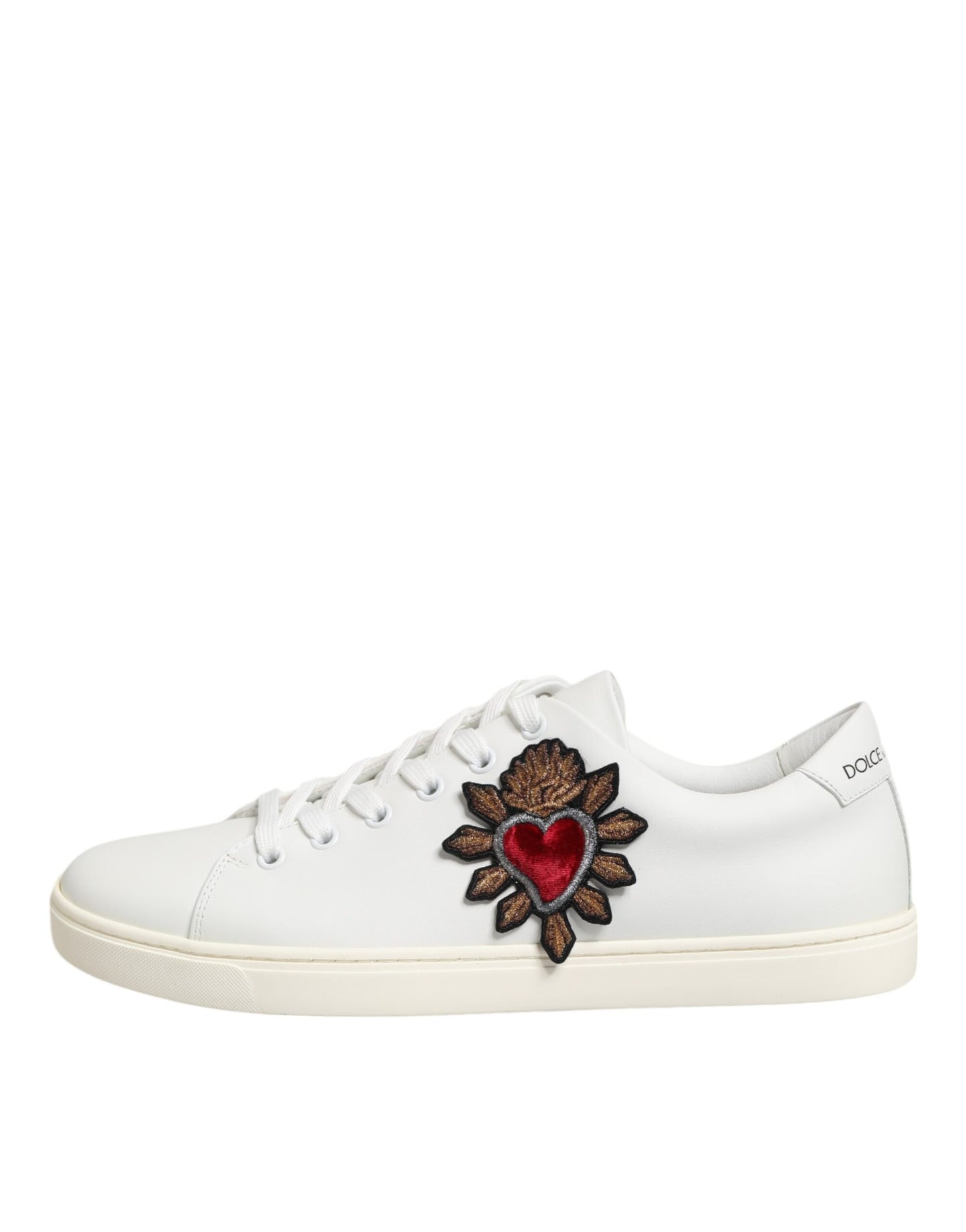 Dolce & Gabbana White Leather Sacre Heart Patch Sneakers  Shoes
