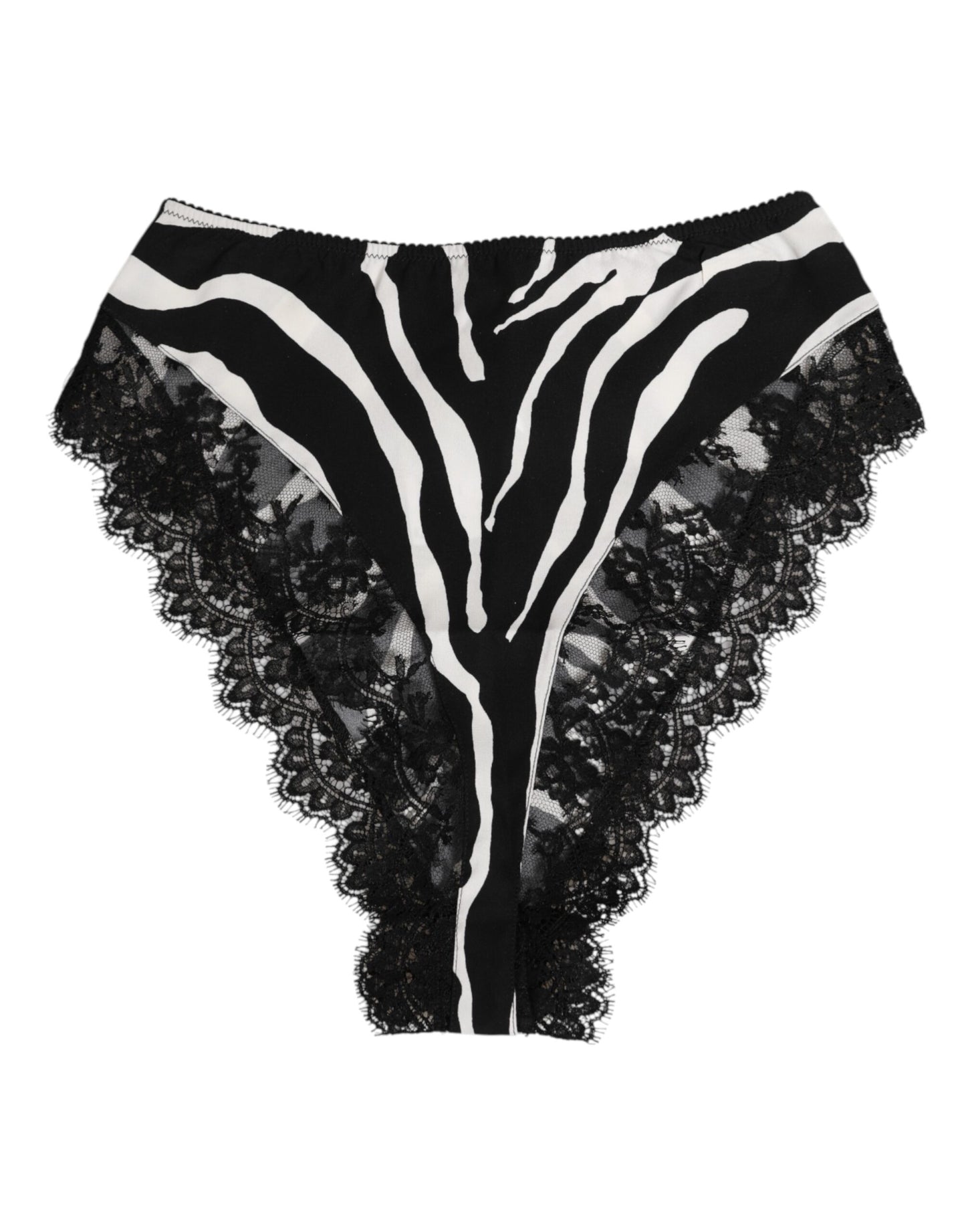 Dolce & Gabbana Black Silk Zebra Print Lace High Waist Underwear