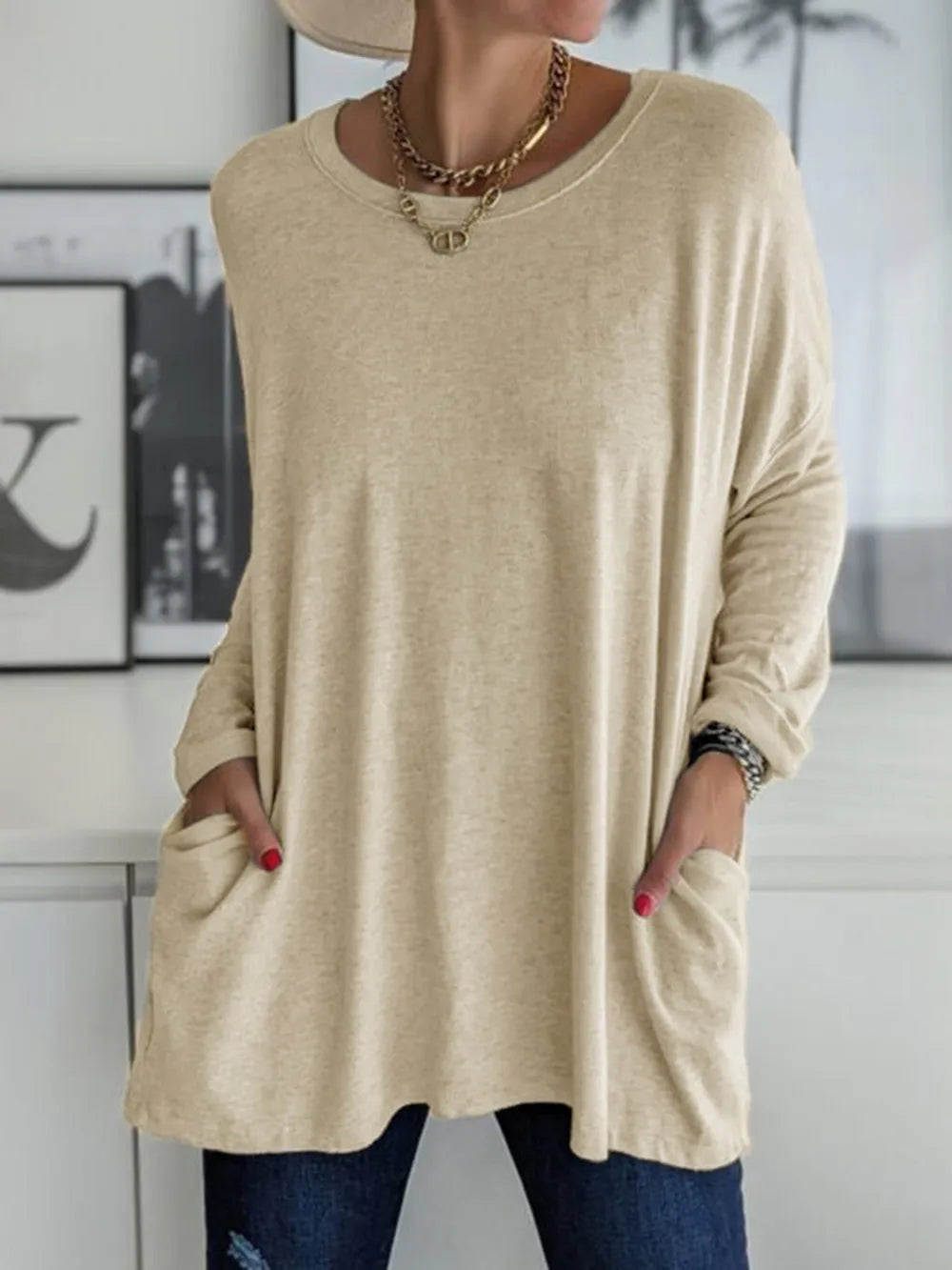She Wears Glory™ Full Size Round Neck Long Sleeve T-Shirt - She Wears Glory Beverly Hills