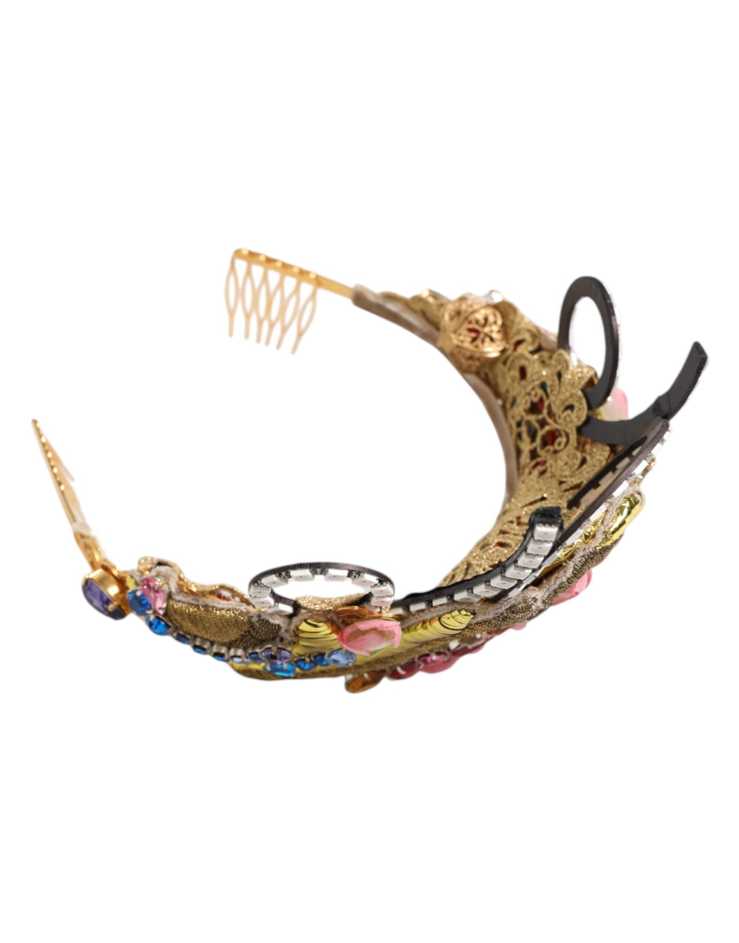 Dolce & Gabbana Gold Brass Crystal Embellished Headpiece Crown Diadem Tiara