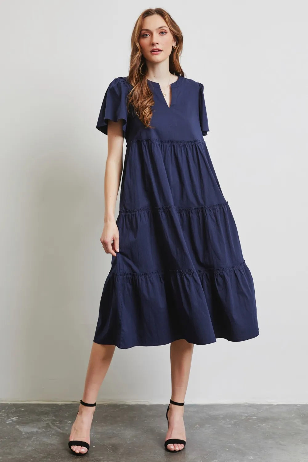 She Wears Glory™ Cotton Poplin Ruffled Tiered Midi Dress - She Wears Glory Beverly Hills