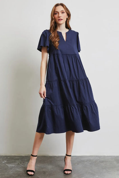 She Wears Glory™ Cotton Poplin Ruffled Tiered Midi Dress - She Wears Glory Beverly Hills