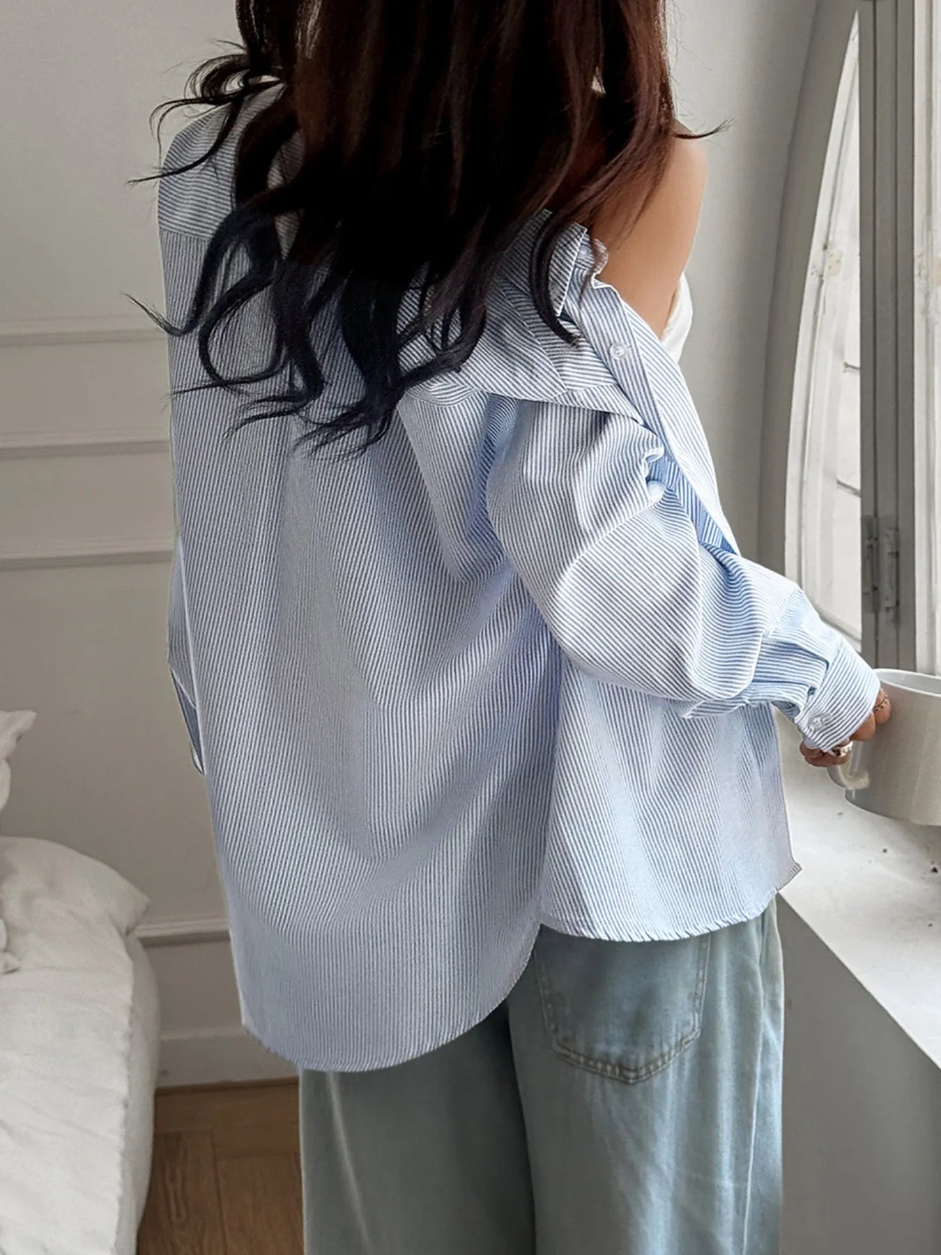 She Wears Glory™ Striped Oversized Relaxed Fit Button-Down Shirt - She Wears Glory Beverly Hills