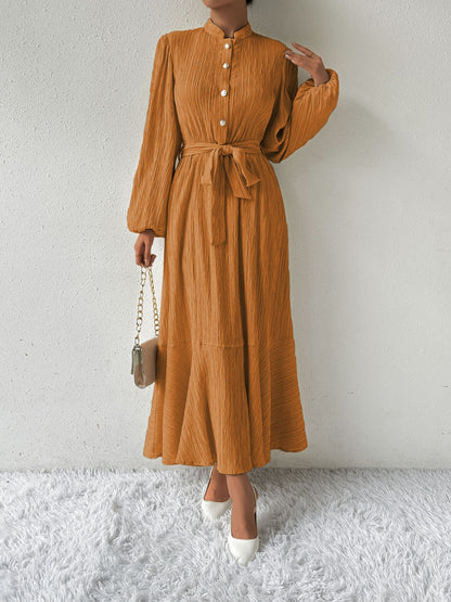 She Wears Glory™ “Honeyed Honor” Tie Waist Long Sleeve Dress - She Wears Glory Beverly Hills