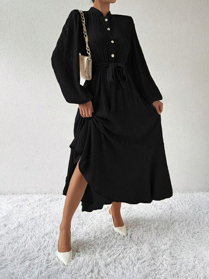 She Wears Glory™ “Honeyed Honor” Tie Waist Long Sleeve Dress - She Wears Glory Beverly Hills