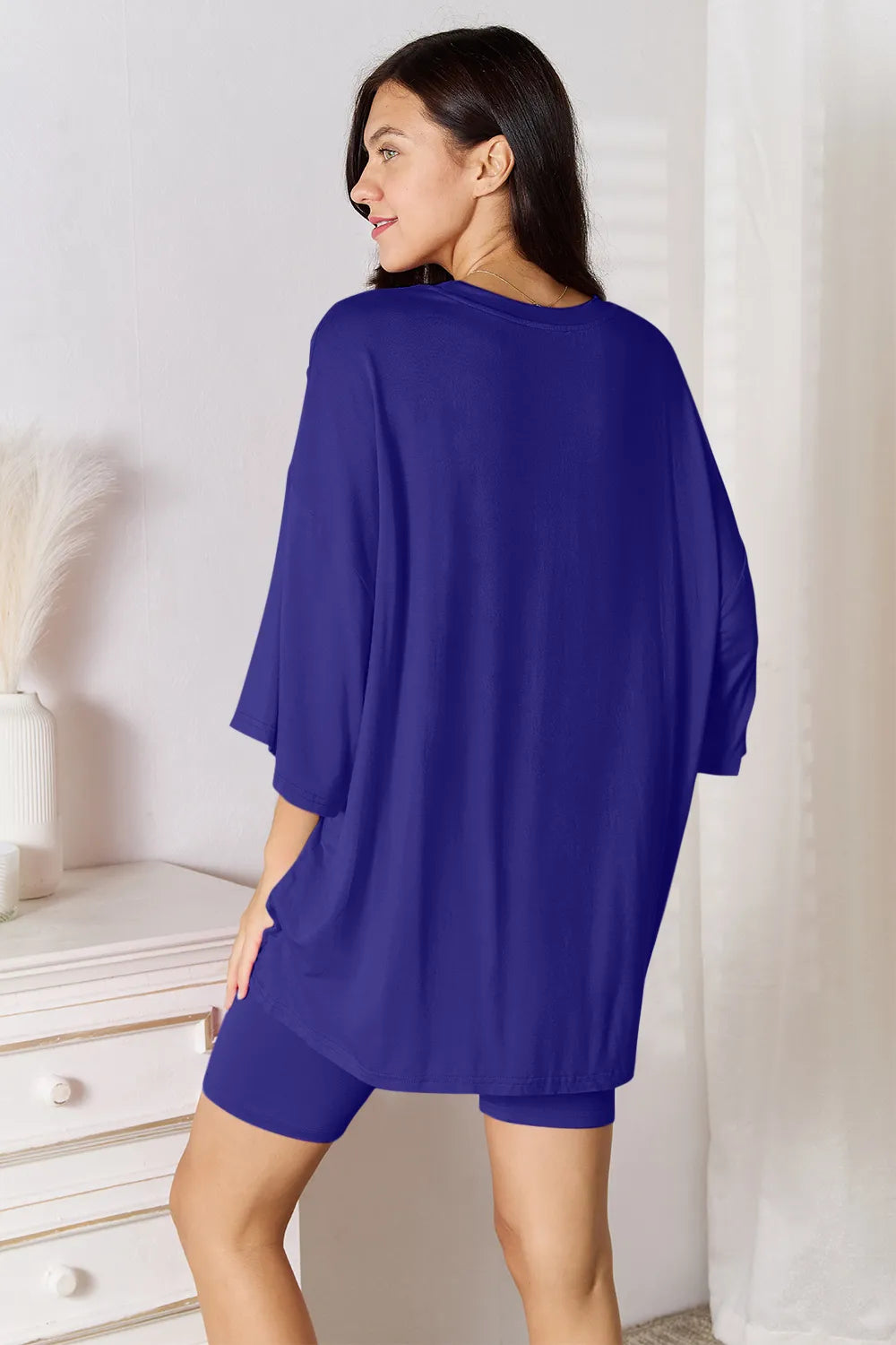 She Wears Glory™ Sacred Comfort Lounge Set Two-Piece Soft Rayon Three-Quarter Sleeve Top and Shorts Set - She Wears Glory Beverly Hills