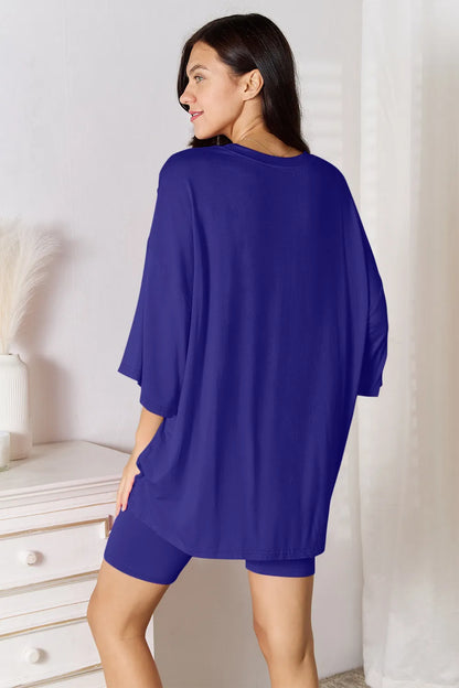 She Wears Glory™ Sacred Comfort Lounge Set Two-Piece Soft Rayon Three-Quarter Sleeve Top and Shorts Set - She Wears Glory Beverly Hills