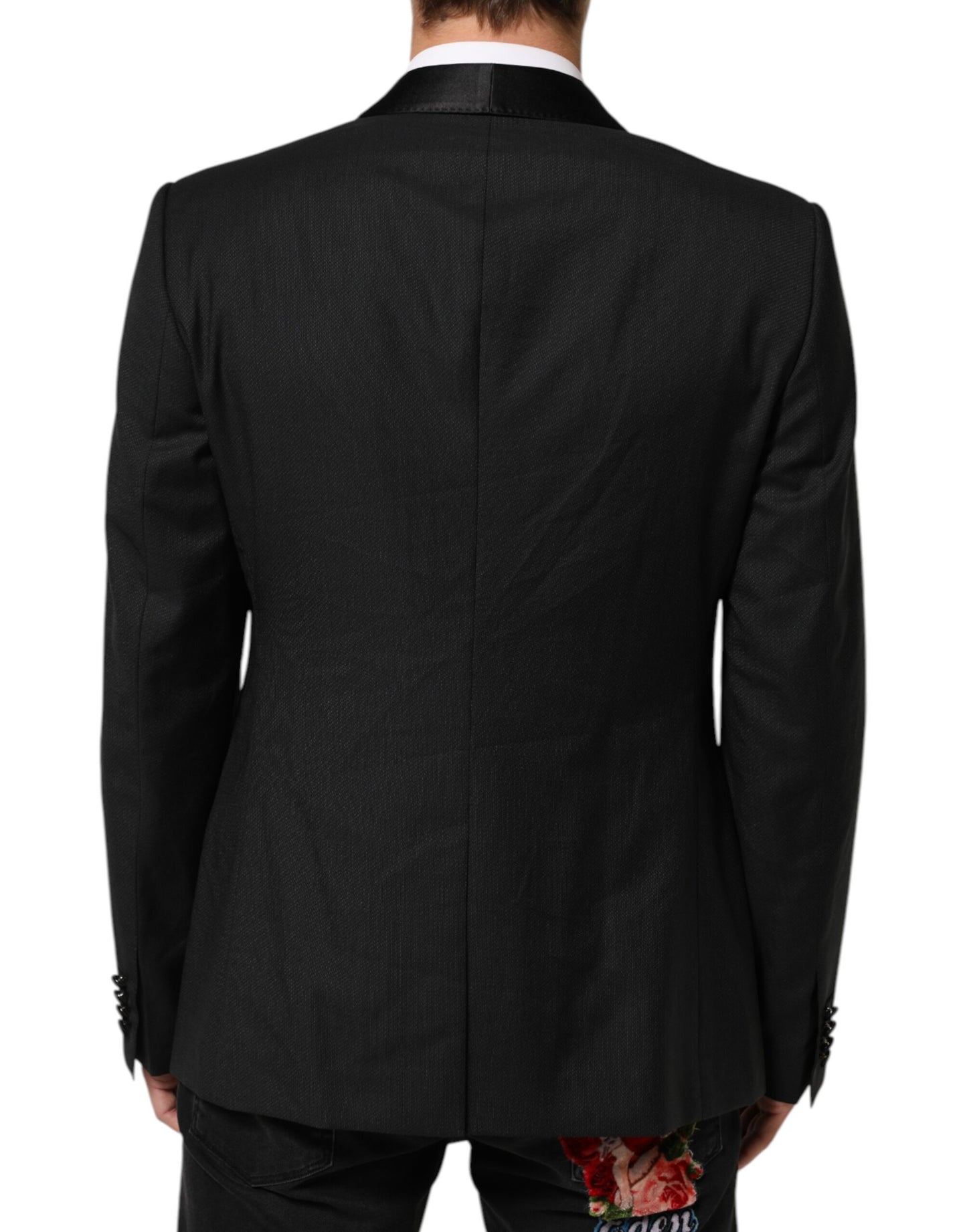 Dolce & Gabbana Black Wool GOLD 1 Button Suit Coat Blazer