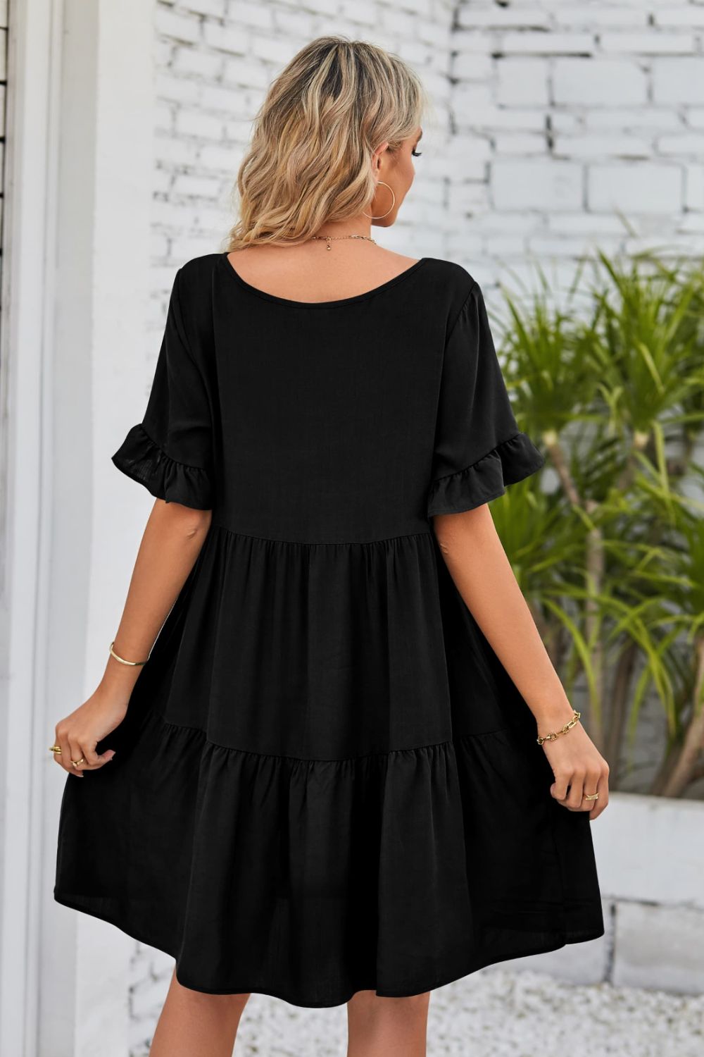 She Wears Glory™ Mandy V-Neck Flounce Sleeve Tiered Dress - She Wears Glory Beverly Hills