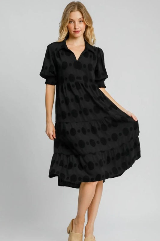 She Wears Glory™ Swiss Dot Jacquard Tiered Midi Dress - She Wears Glory Beverly Hills