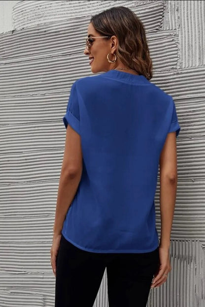 She Wears Glory™ — Rooted & Radiant Notched Short Sleeve Blouse - She Wears Glory Beverly Hills