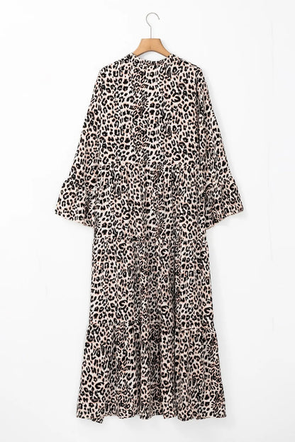 She Wears Glory “Jael” Leopard Notched Long Sleeve Maxi Dress - She Wears Glory Beverly Hills