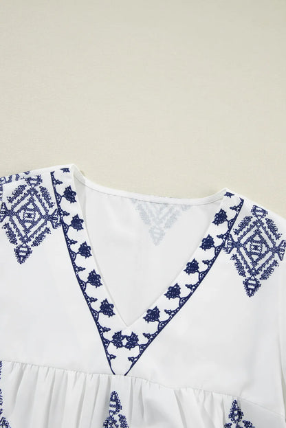 She Wears Glory™ — Radiant Grace Printed V-Neck Blouse - She Wears Glory Beverly Hills