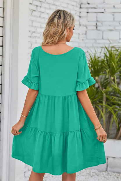 She Wears Glory™ Mandy V-Neck Flounce Sleeve Tiered Dress - She Wears Glory Beverly Hills
