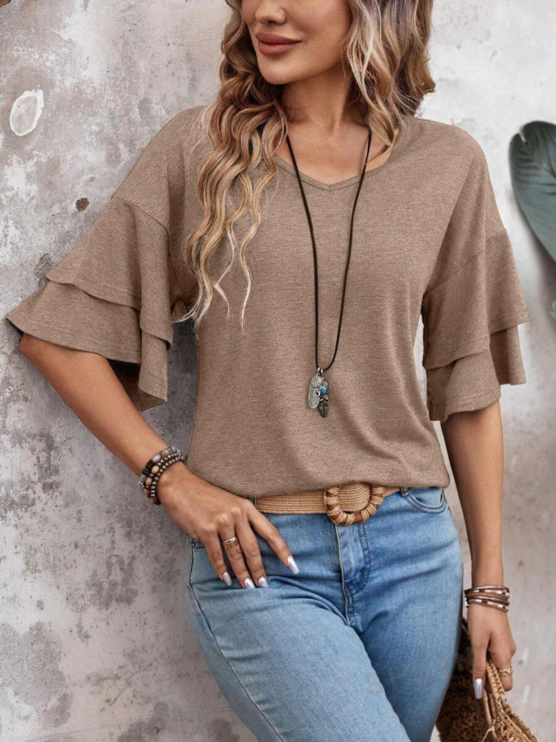She Wears Glory™ — Chosen in Stillness V-Neck Blouse - She Wears Glory Beverly Hills