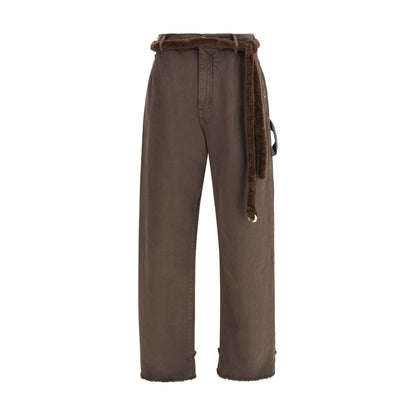Darkpark Lisa Fur Belt Adorned Loose Fit Carpenter Pants