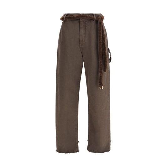 Darkpark Lisa Fur Belt Adorned Loose Fit Carpenter Pants