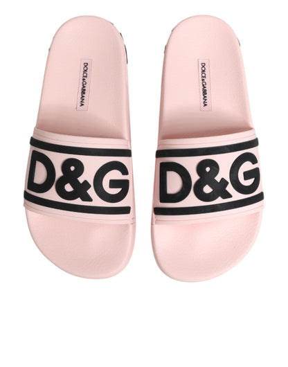 Dolce & Gabbana Pink Rubber Slides Sandals Beachwear Shoes