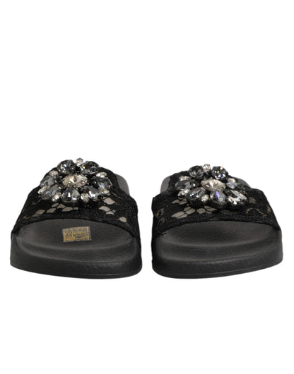 Dolce & Gabbana Black Devotion Matelassé Leather Slides Shoes